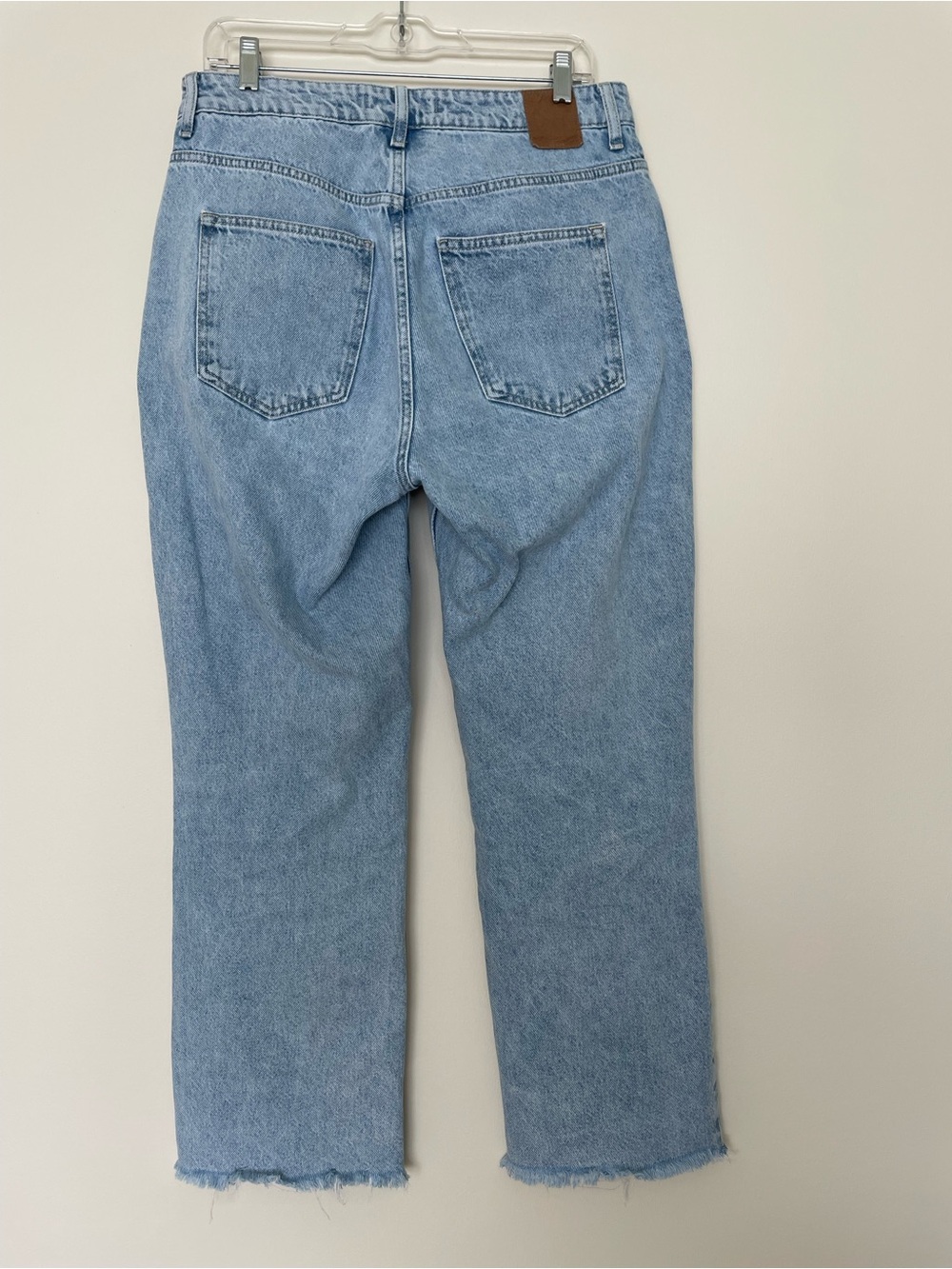 Zara Raw Hem High Rise Straigt Leg Jeans 10 Light Wash 100% Cotton Hidden String - Picture 7 of 11